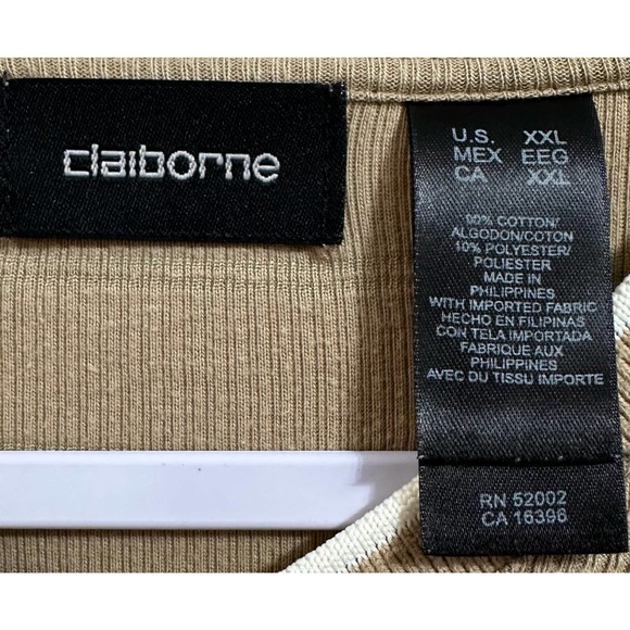 EUC, Claiborne Men’s Sz XXL Tan with Cream Trim V-Neck, Ribbed Short Sleeve Polo - Picture 9 of 9